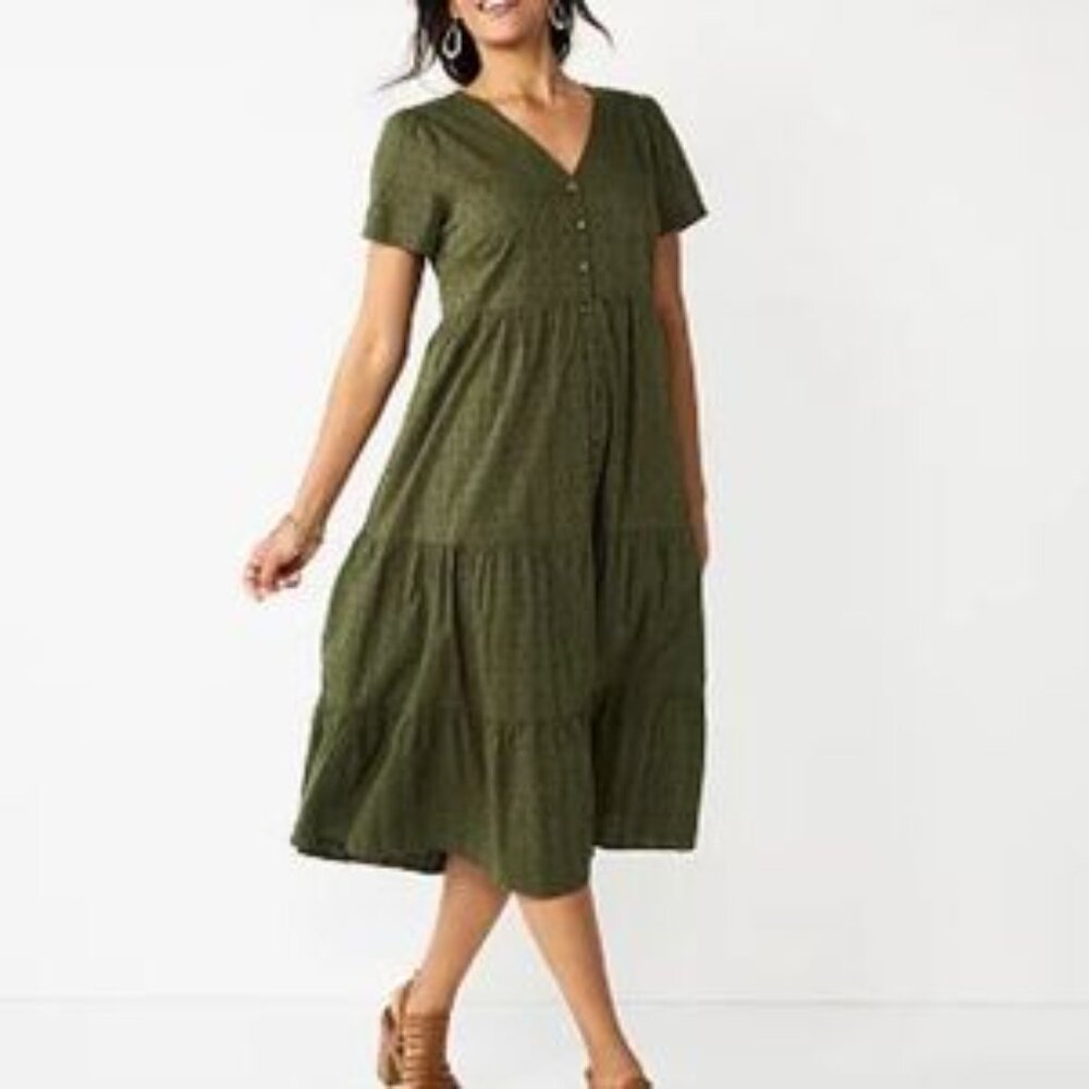 Sonoma Goods For Life Button Front Tiered Midi Dress, Size Small, NWOT